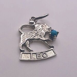 Vtg Sterling Turquoise Leo Lion Zodiac Astrology Mini Charm / Pendant